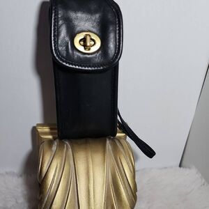 Vintage Coach black leather phone case with Strap